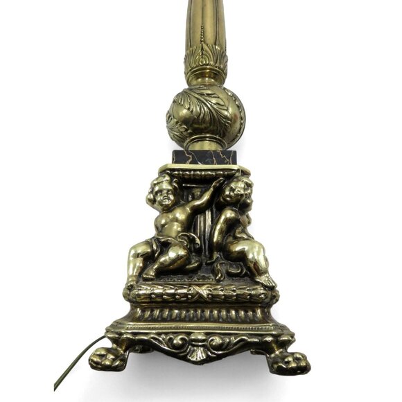 Vintage CHERUB Angel TABLE LAMP Metal Brass Finish Black and Orange Marble 34" - Picture 10 of 14